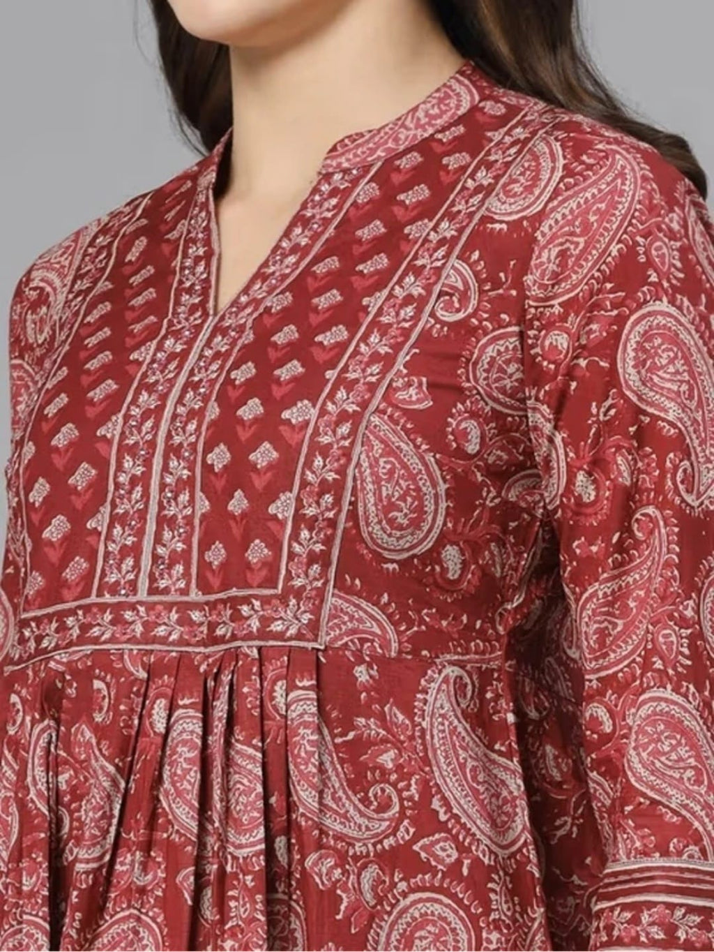 Women’s Maroon Printed Flared Kurti Top