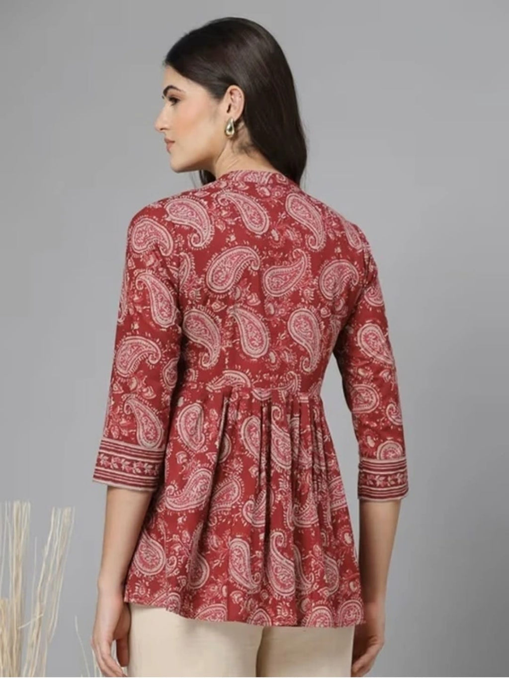 Women’s Maroon Printed Flared Kurti Top