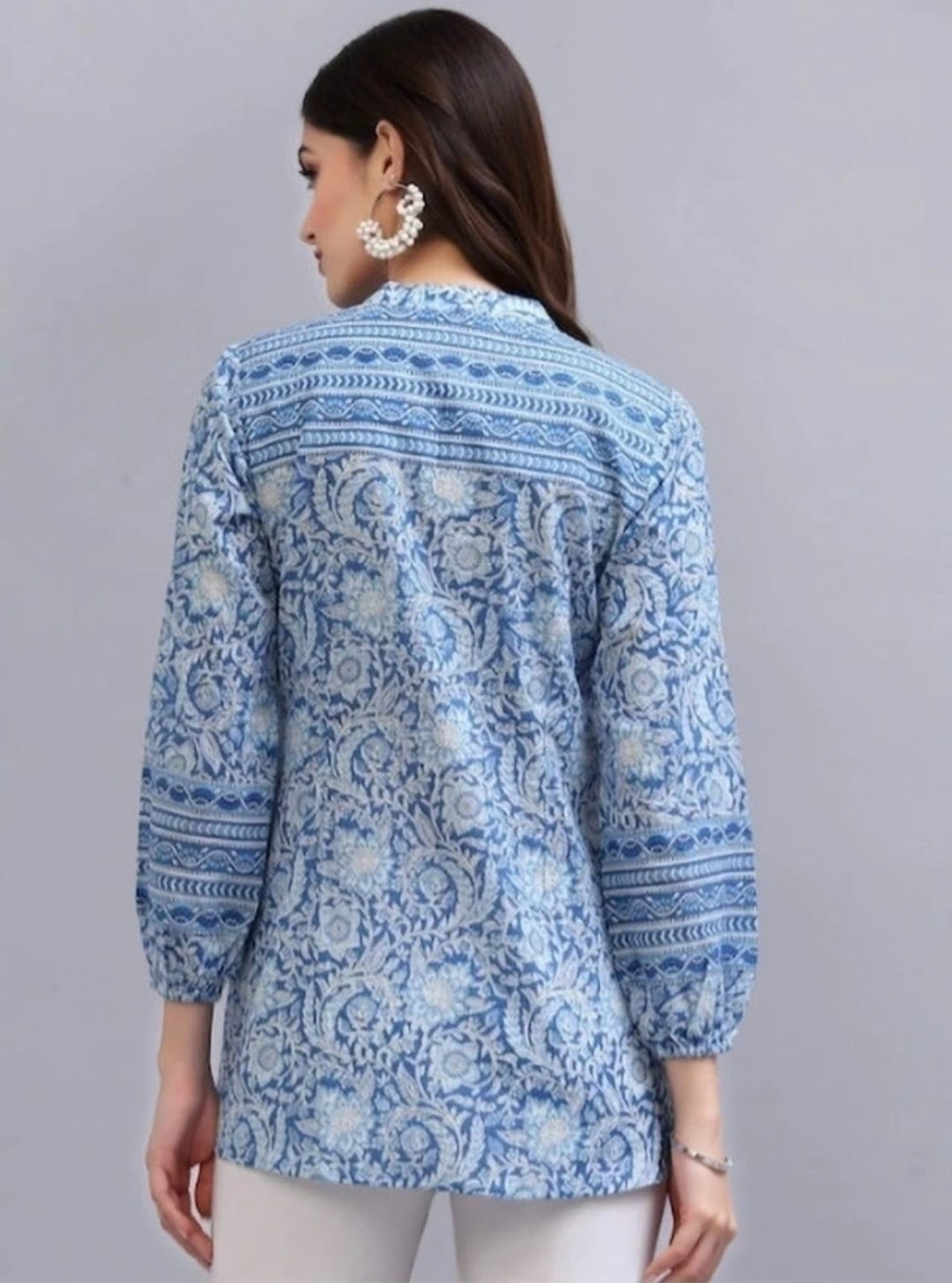 Women’s Blue Floral Printed Flared Kurti Top