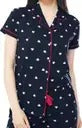 Women’s Navy Heart Print Pajama Set – Short Sleeve Notch Collar Top with Pants & Shorts Options – Soft Cotton Sleepwear Loungewear